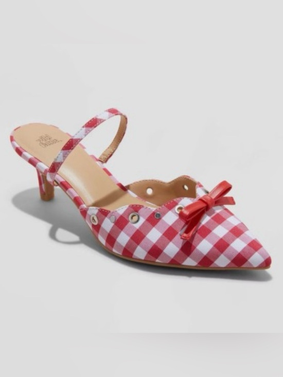 wild fable Shoes - wild fable Red & White Gingham Pointed Slingback Mule with Bow